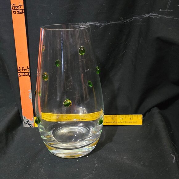 Southern Living At Home Handmade Vase 11" Green Polka Dot Pattern Clear Glass Po - Picture 9 of 9
